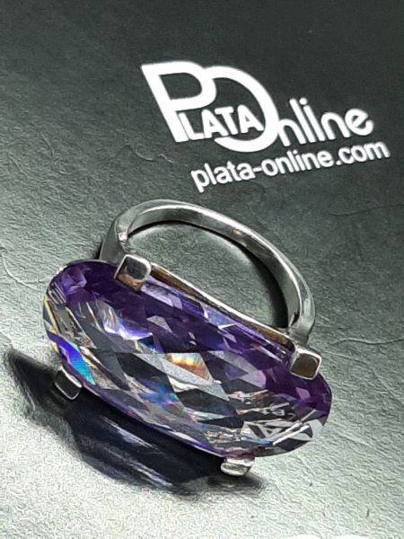 Anillo de plata amatista 28mm x 14mm. Diámetro 18mm. - Imagen 3