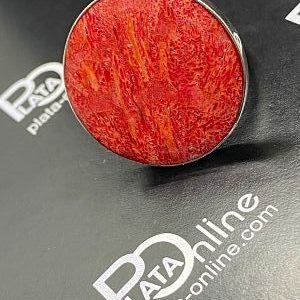 Anillo de plata círculo 28mm CORAL. Diámetro 20mm abierto.