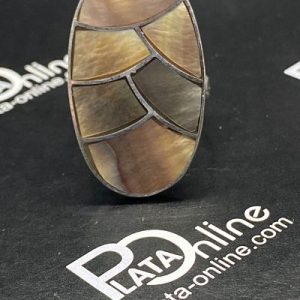 Anillo de plata ovalado 18mm x 31mm mosaico de NACAR. Diámetro 17.