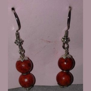 Pendientes de Plata. 2 bolas de CORAL de 8mm.