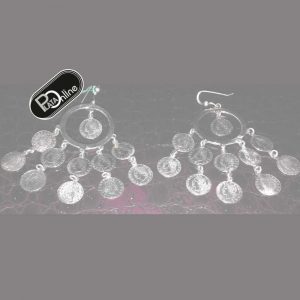 Pendientes de Plata. Aro de 50mm con 9 monedas de 10mm. Alto 55mm.