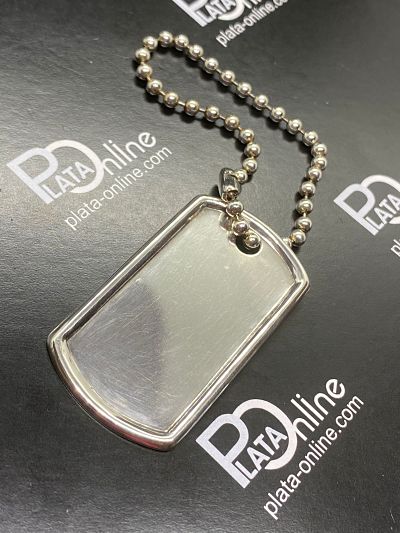 Placa de plata. 25mm x 45mm con cadenita de bolas.