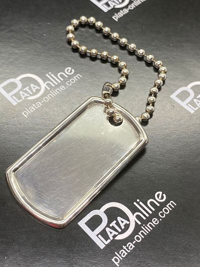 Placa de plata. 25mm x 45mm con cadenita de bolas. - Imagen 2